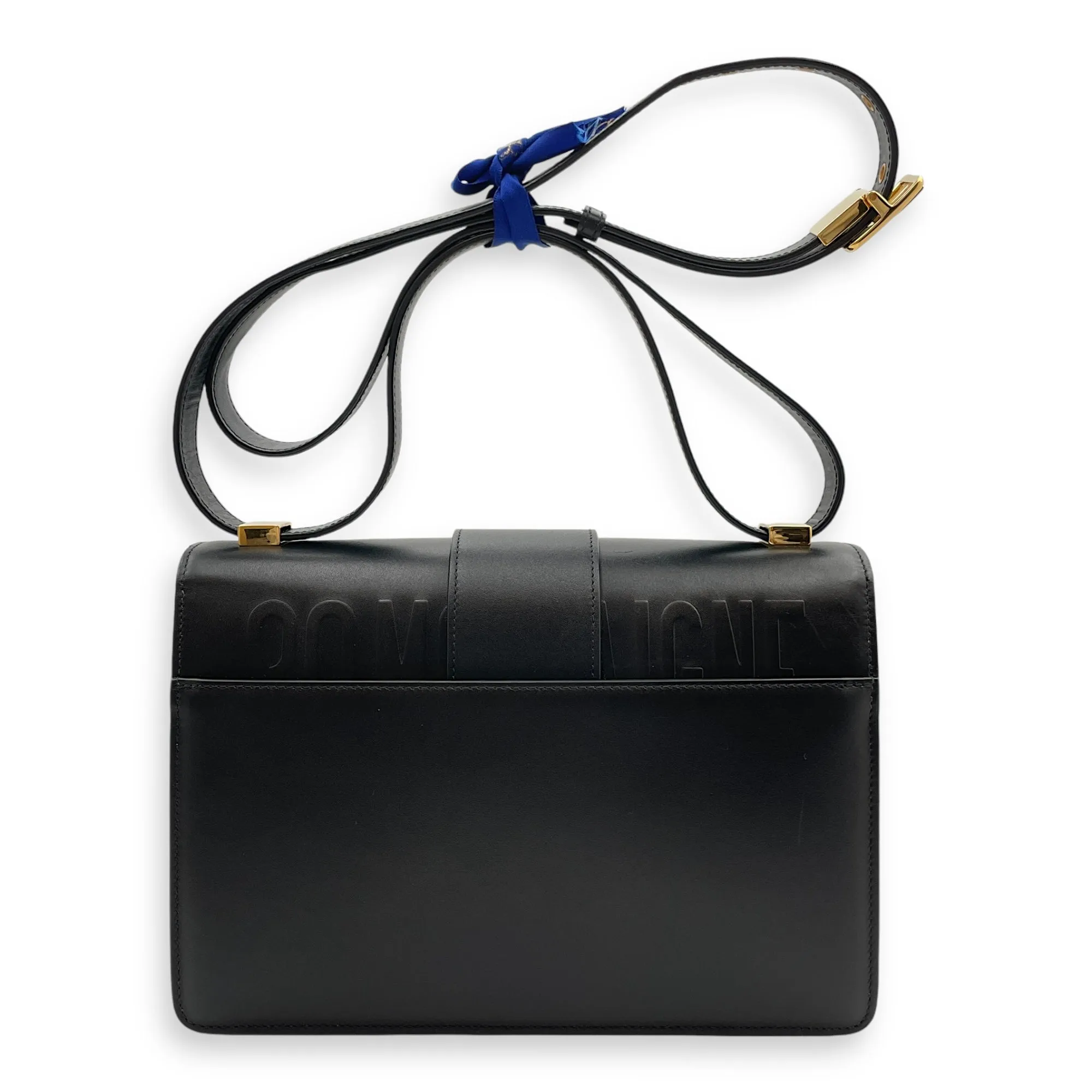 30 Montaigne Medium Black Shoulder Bag in Box Calfskin, Gold hardware