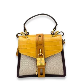 Aby Beige Top Handle Bag in Canvas, Gold hardware