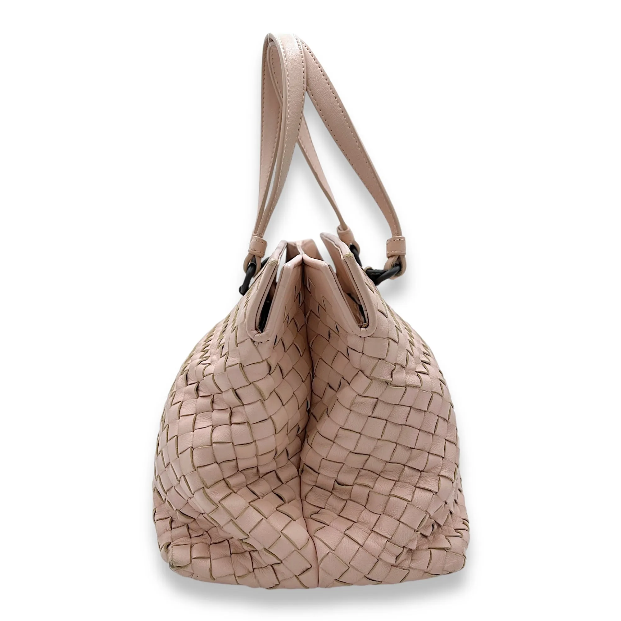 Accordion Top handle bag in Intrecciato leather, Gunmetal Hardware
