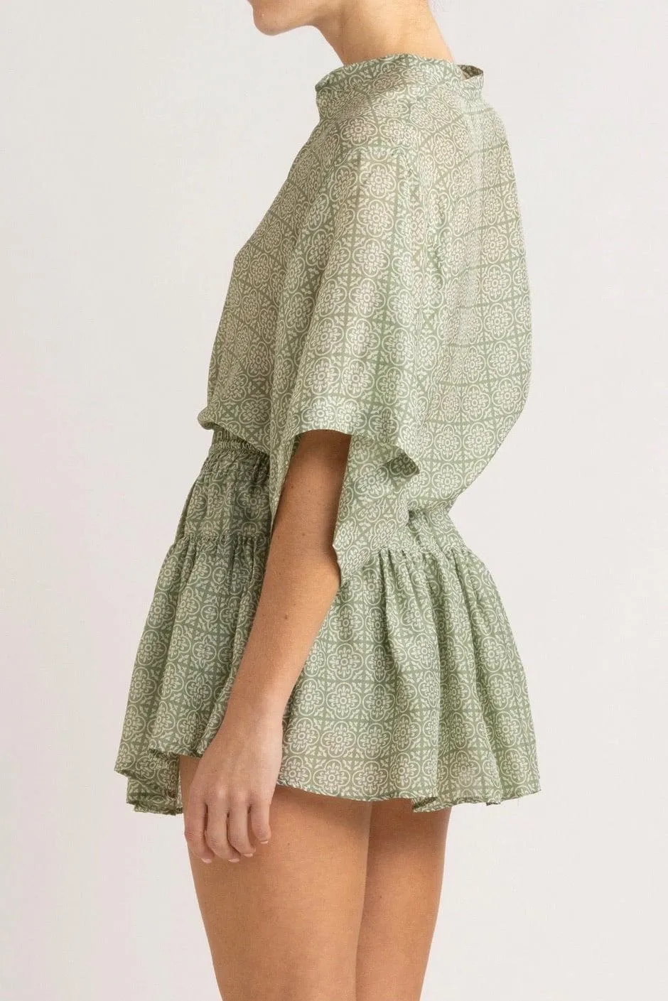Angelique Jade Green Silk Frill Short