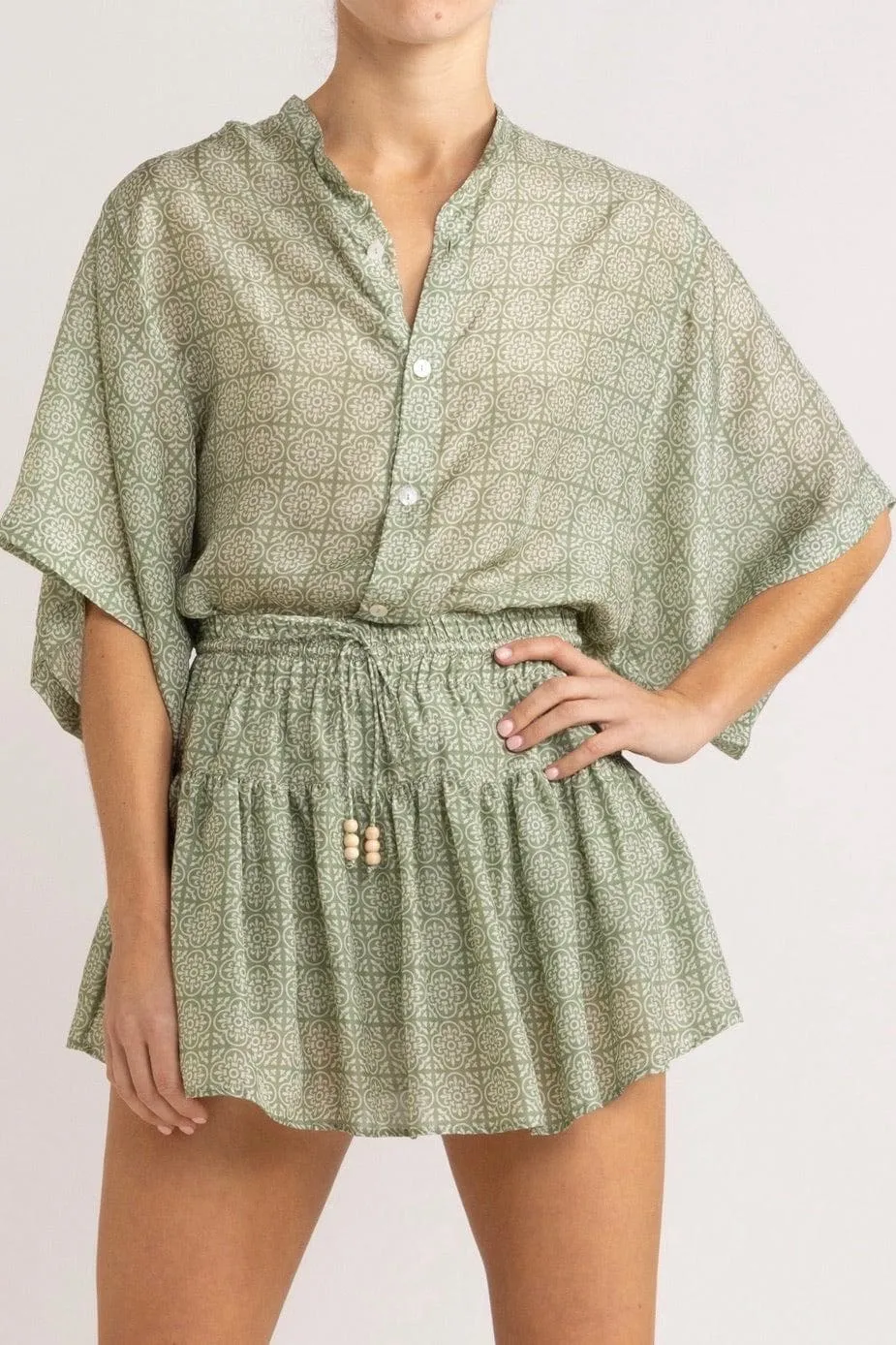Angelique Jade Green Silk Frill Short