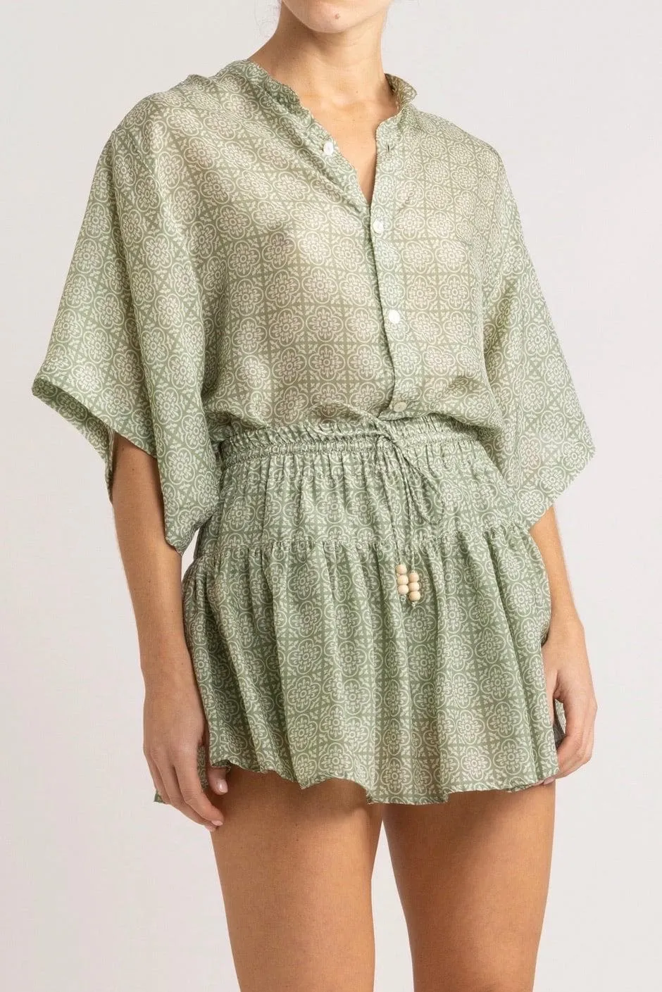 Angelique Jade Green Silk Frill Short