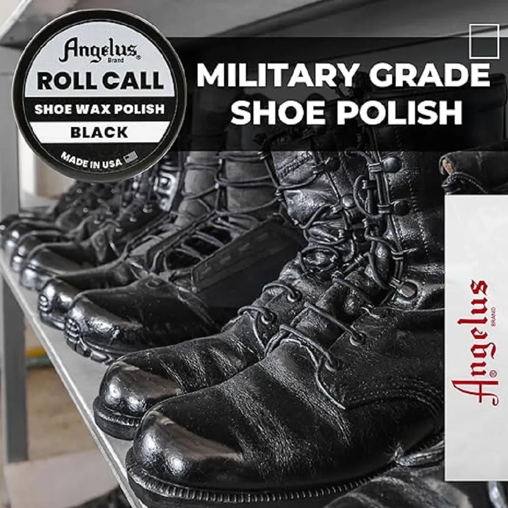 Angelus Black Shoe Polish | Roll Call Paste Wax for Military Inspection Mirror Gloss 1.8oz