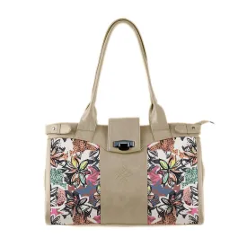 Beige Double Handle Large Bag Floral Skins