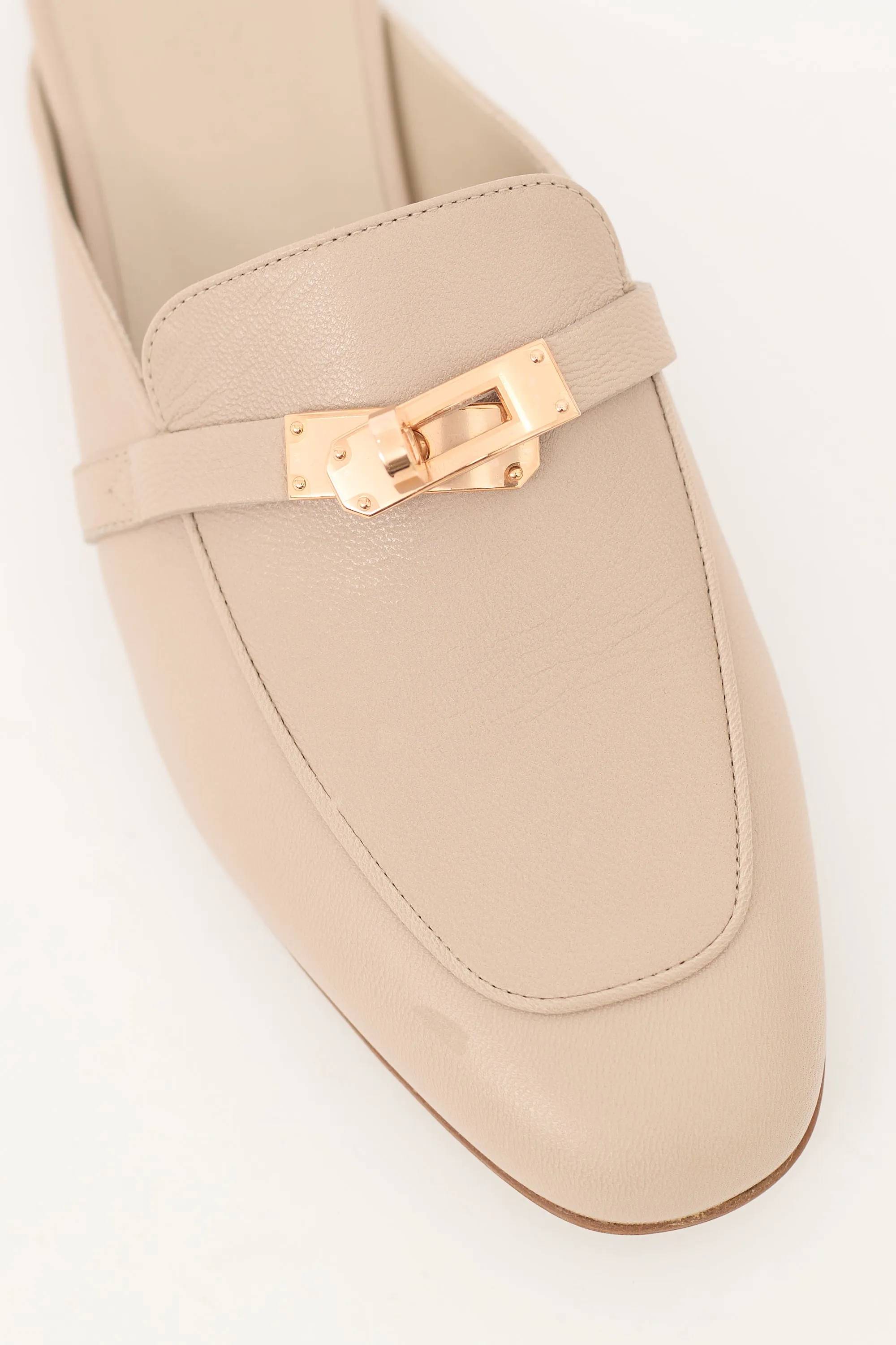 Beige Leather Oz Buckle Mule