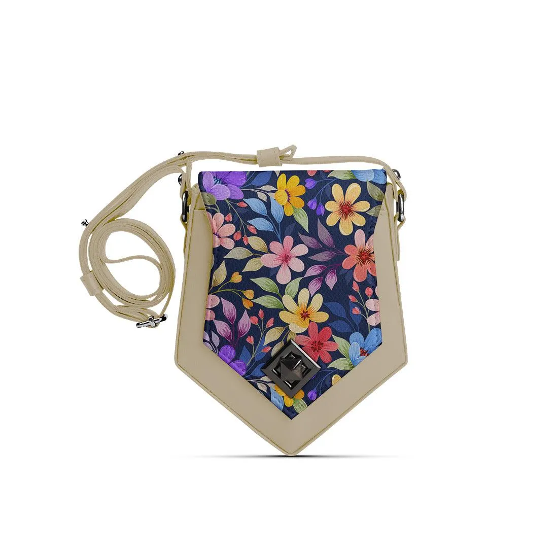 Beige Triangles Crossbag Purple Floral