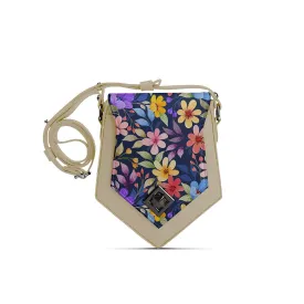 Beige Triangles Crossbag Purple Floral