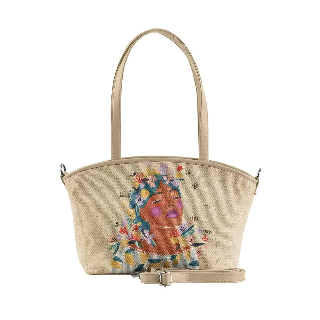 Beige Wide Tote Bag Save the bees