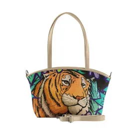 Beige Wide Tote Bag Tiger in the jungle