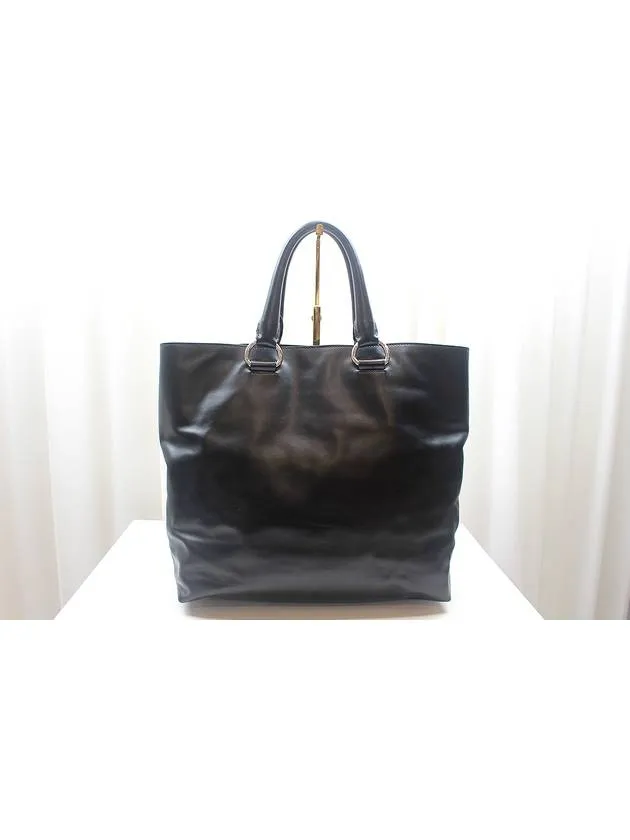 Black calfskin two way tote shoulder bag