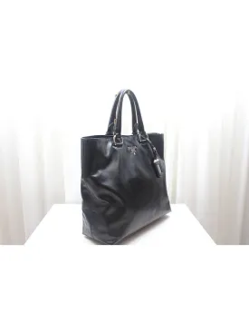 Black calfskin two way tote shoulder bag