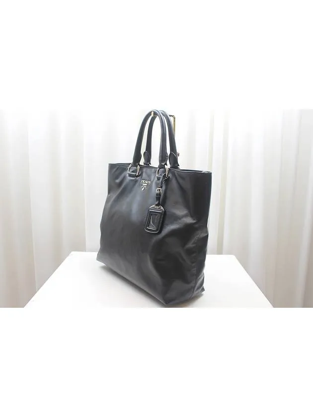 Black calfskin two way tote shoulder bag