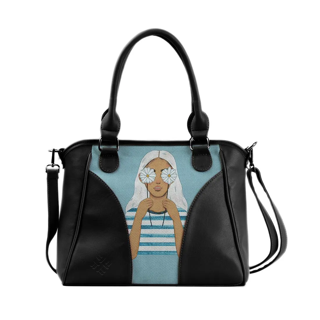 Black Ladies Handbag Sun Flower