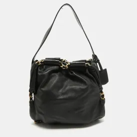 Black Leather Chain Detail Hobo
