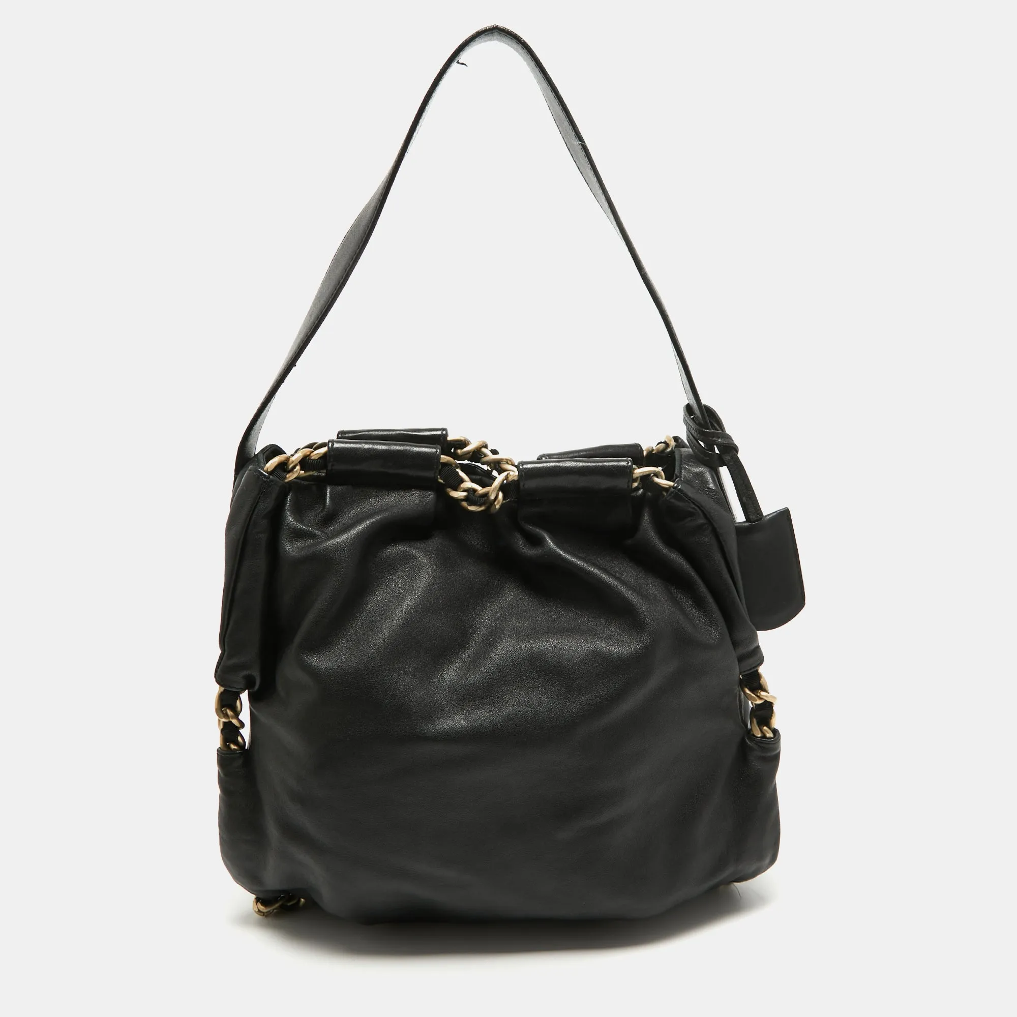 Black Leather Chain Detail Hobo