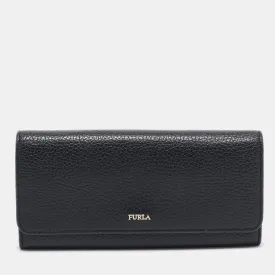 Black Leather Logo Flap Continental Wallet