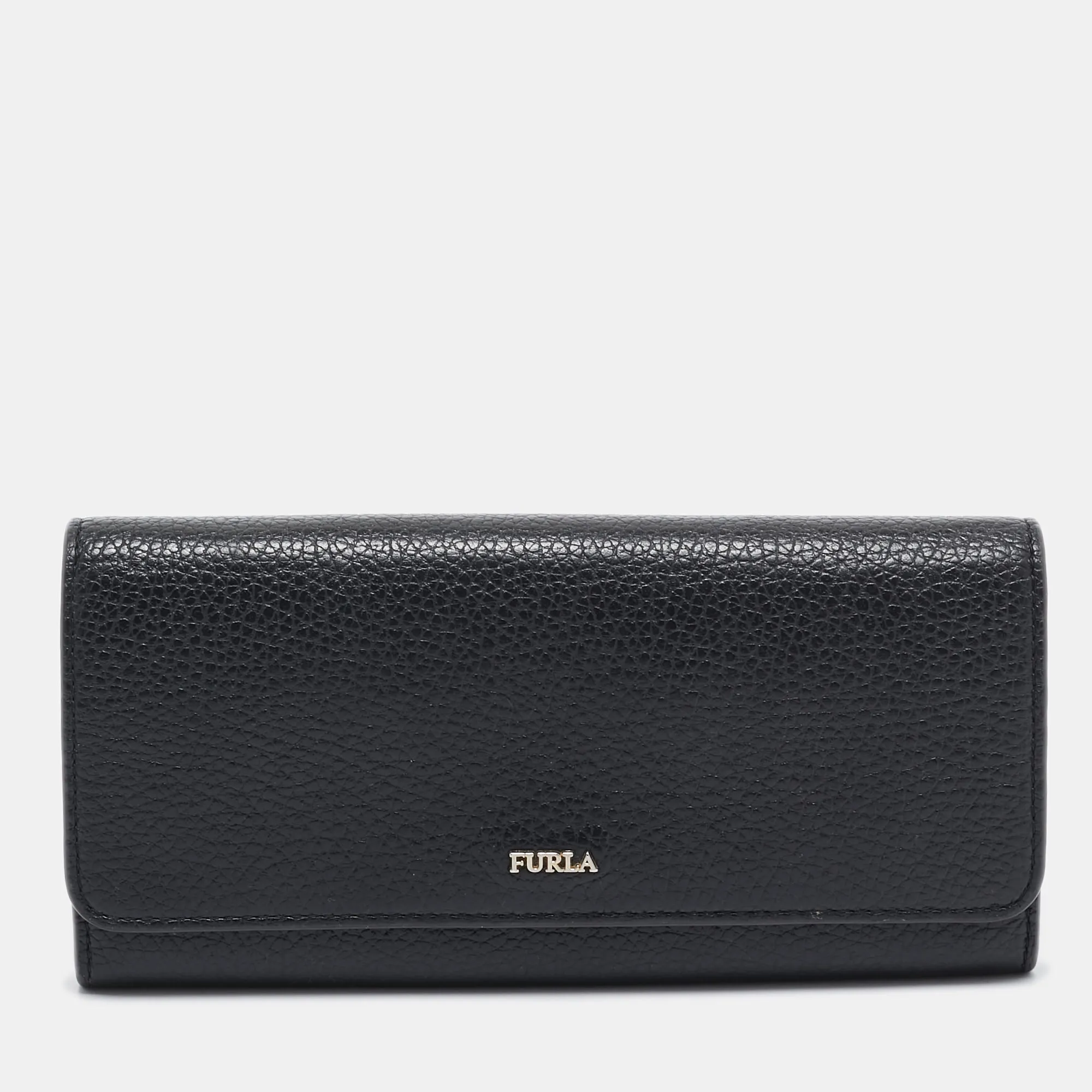 Black Leather Logo Flap Continental Wallet