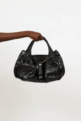 Black Patent Pattern Leather Vintage Woven Spy Bag