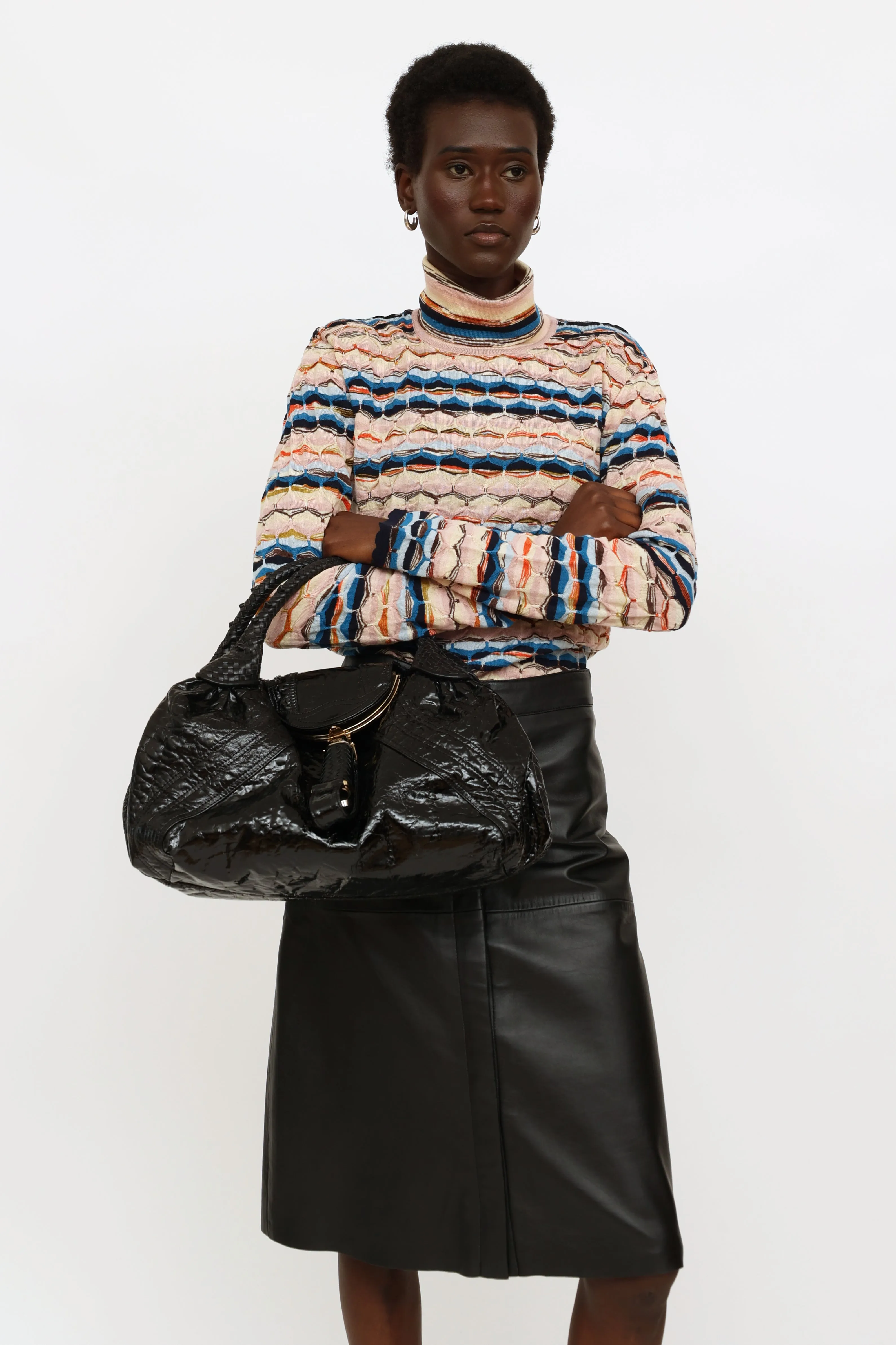 Black Patent Pattern Leather Vintage Woven Spy Bag