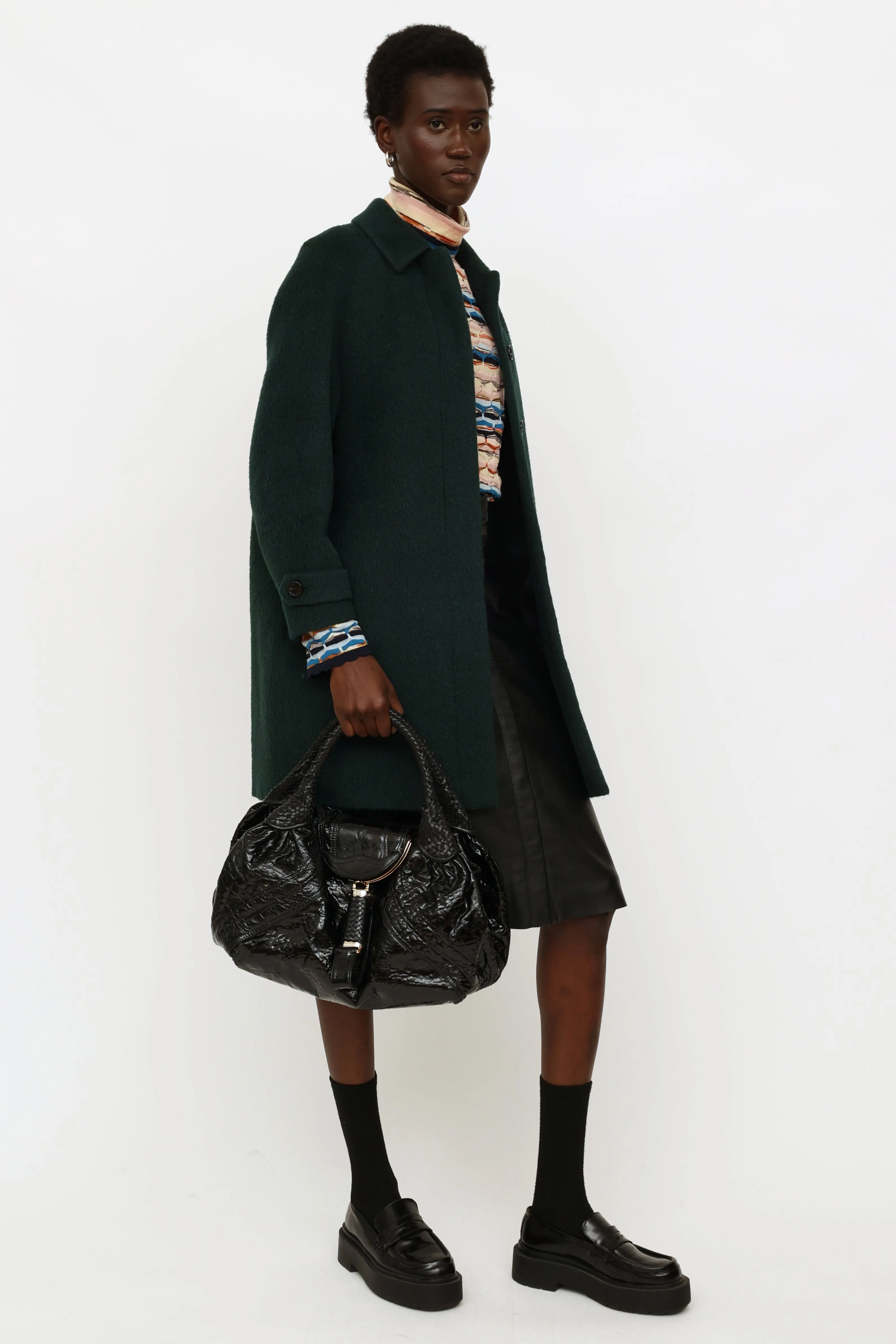 Black Patent Pattern Leather Vintage Woven Spy Bag