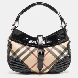 Black/Beige Nova Check PVC and Patent Leather Hobo