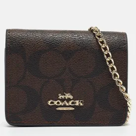 Black/Brown Signature Coated Canvas and Leather Mini Chain Card Case