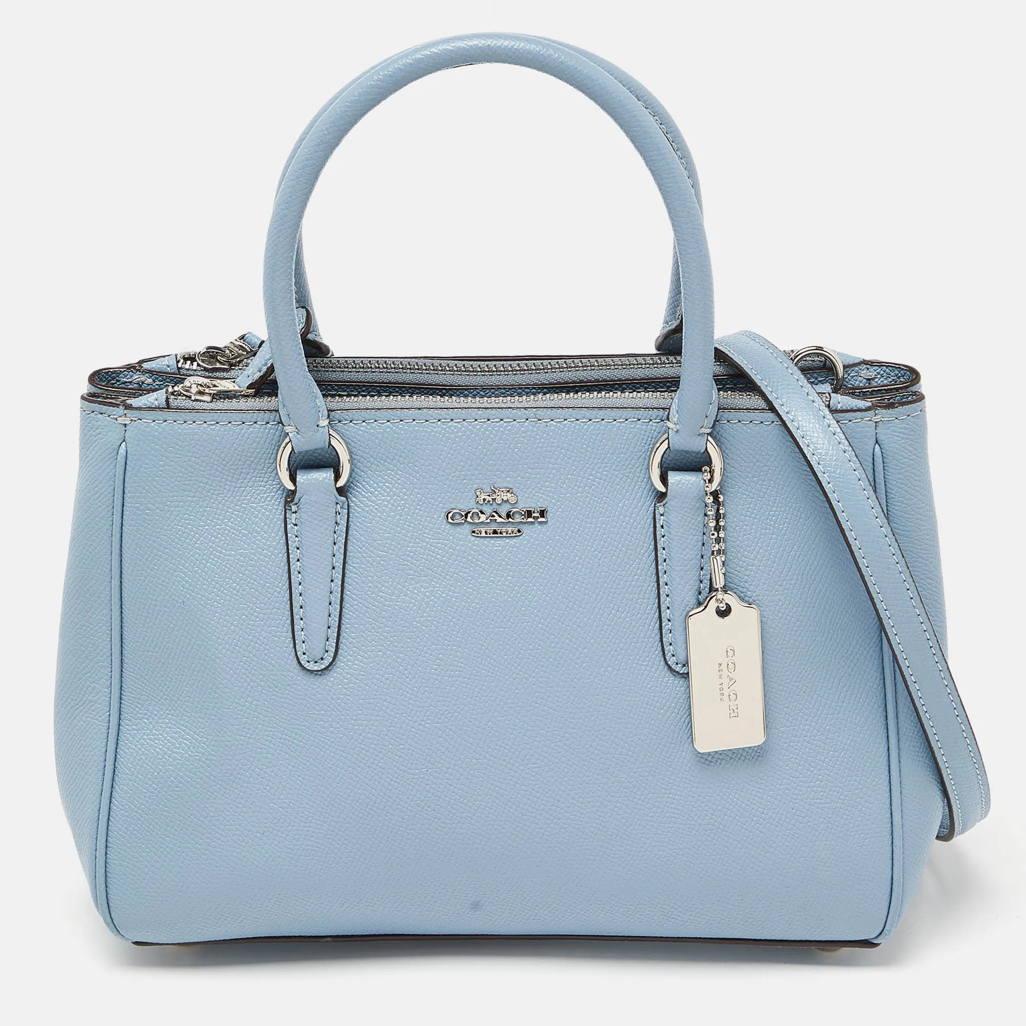 Blue Leather Mini Surrey Carryall Tote