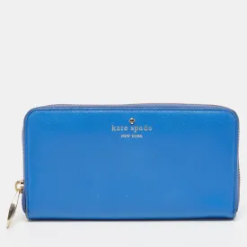 Blue Leather Zip Around Wallet