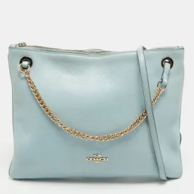 Blue Leather Zip Chain Crossbody Bag