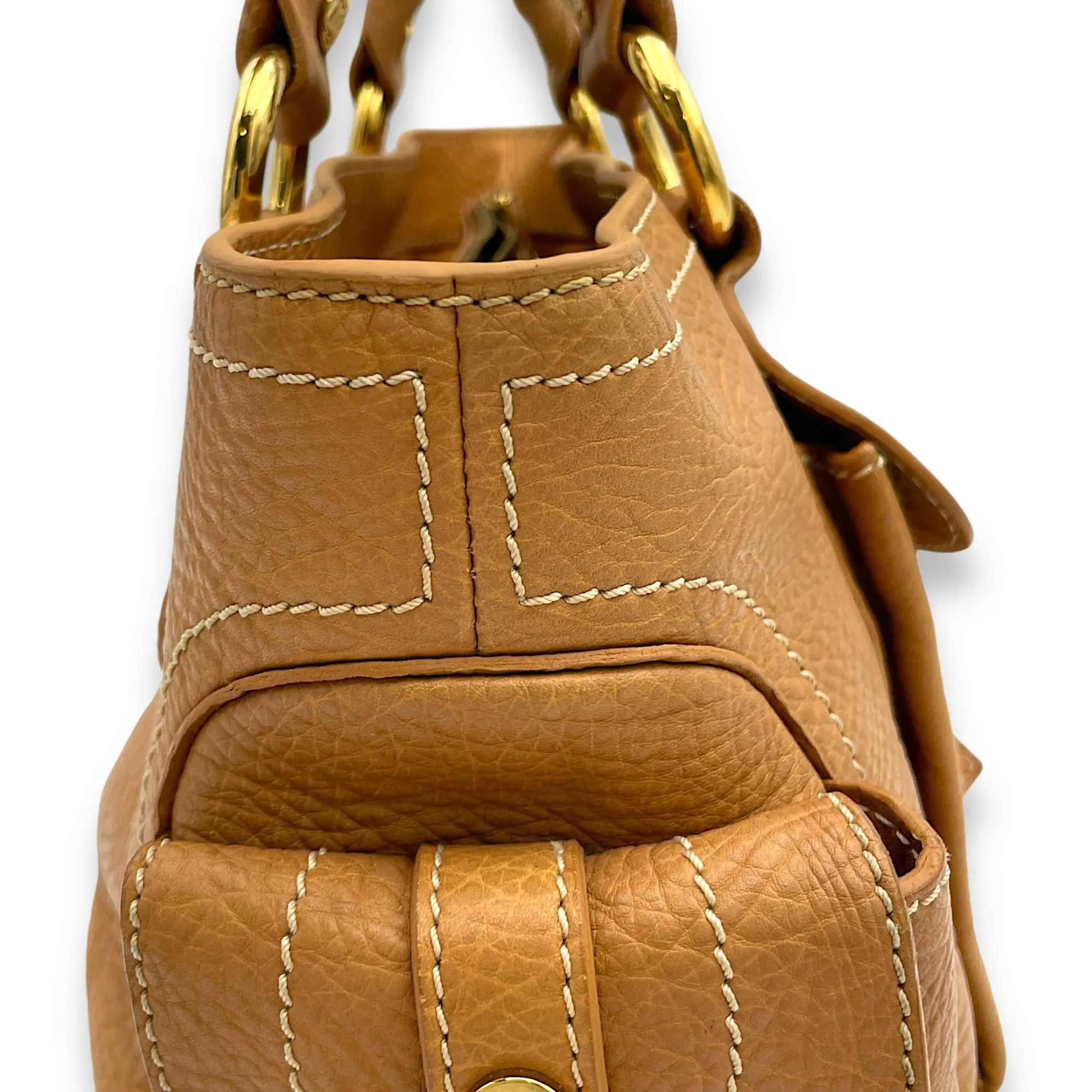 Boogie Top Handle Bag Beige in Calfskin, Gold hardware