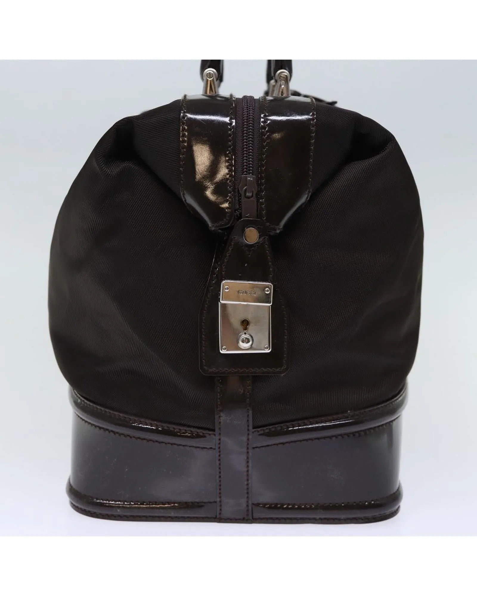 Brown Patent Leather Hand Bag with Key Accessory and Clochette