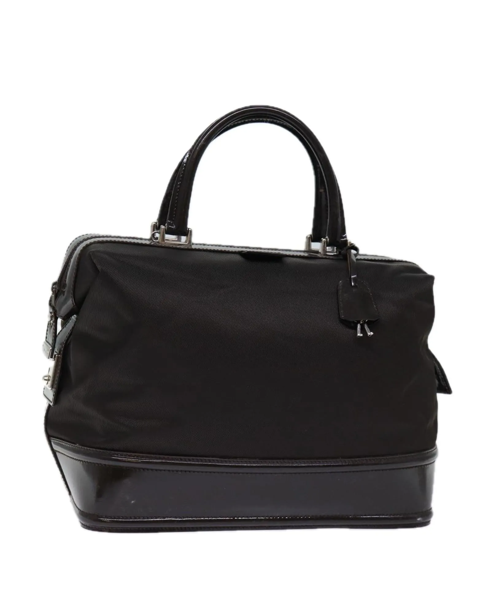 Brown Patent Leather Hand Bag with Key Accessory and Clochette