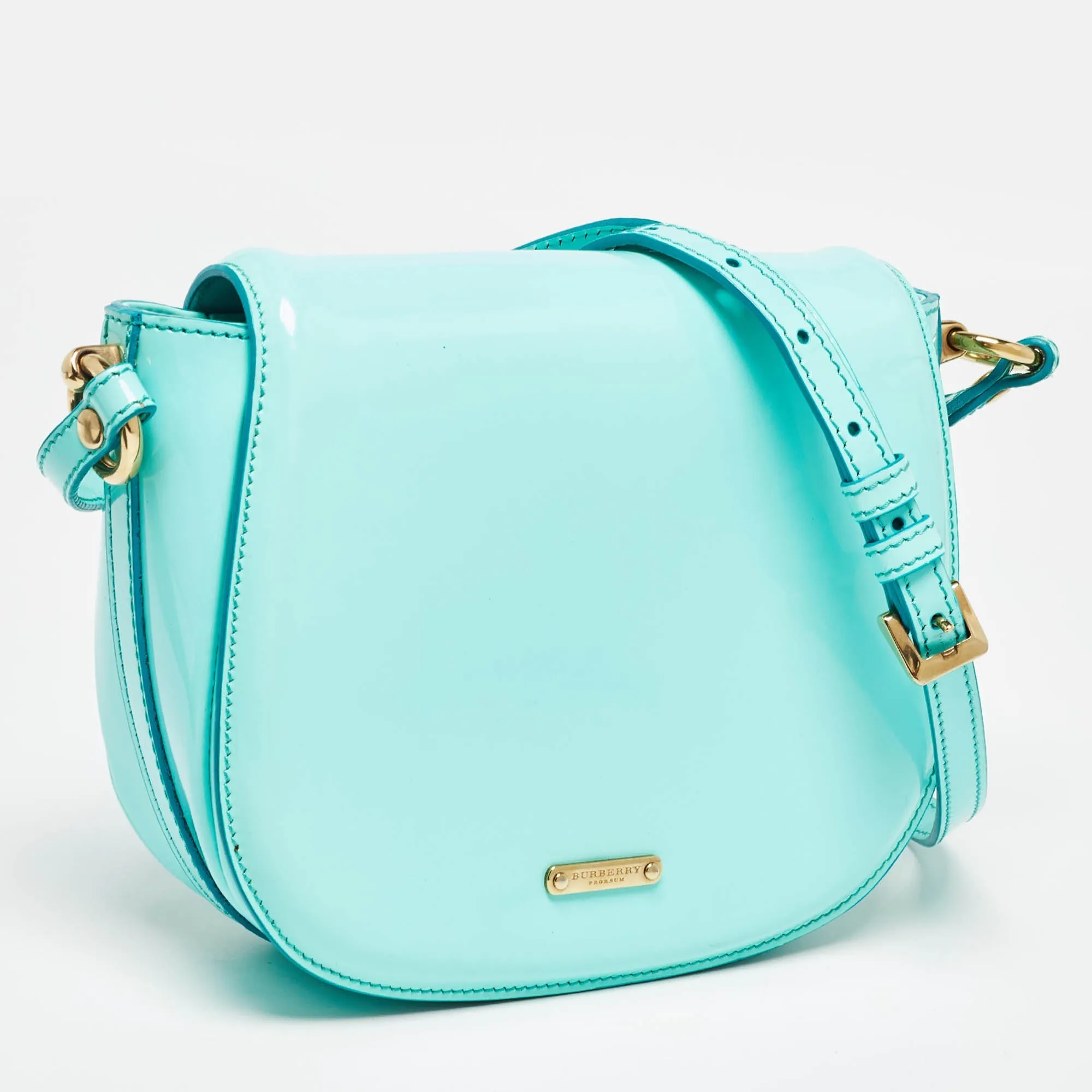 BURBERRY Light Blue Patent Leather Small Leigh Crossbody Bag