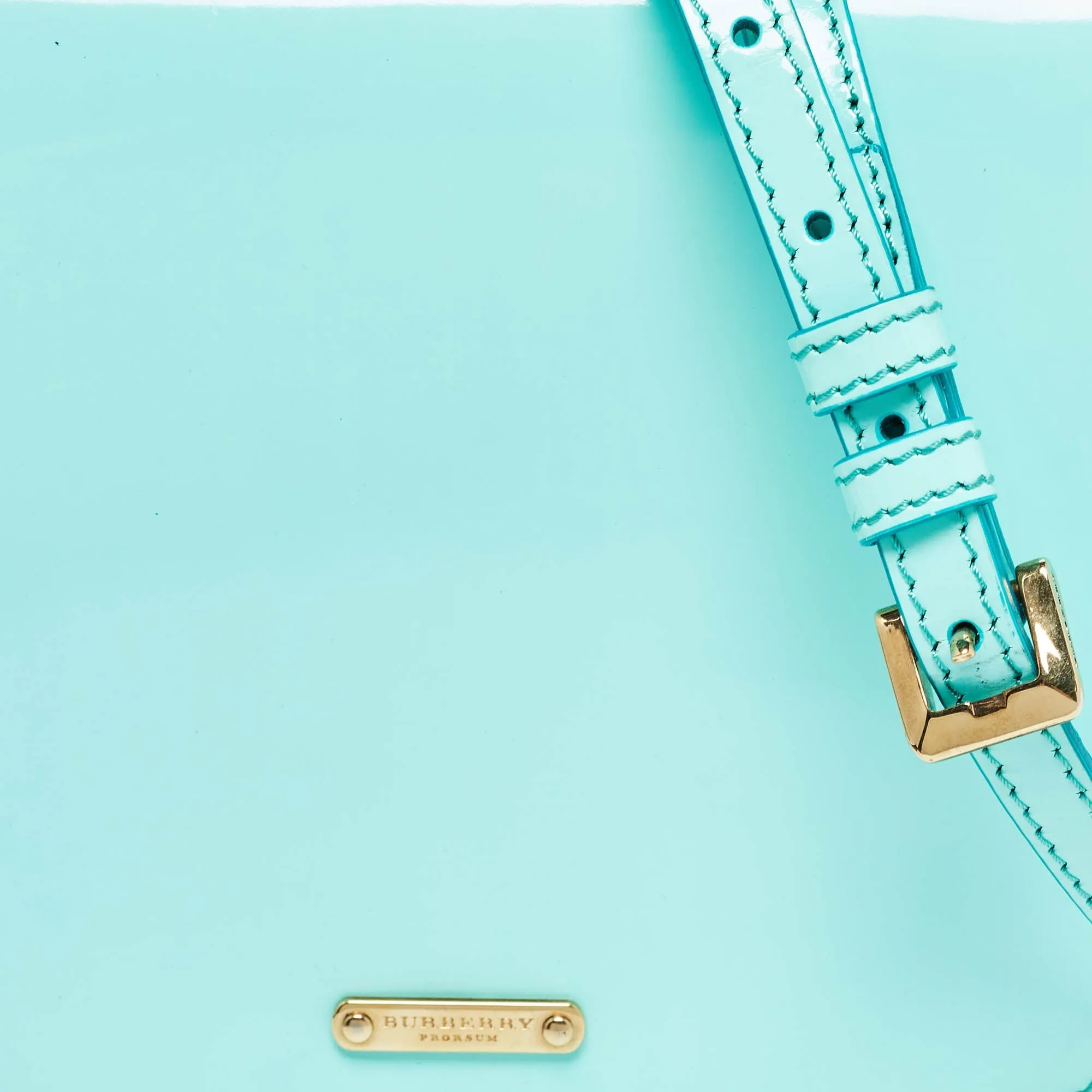 BURBERRY Light Blue Patent Leather Small Leigh Crossbody Bag
