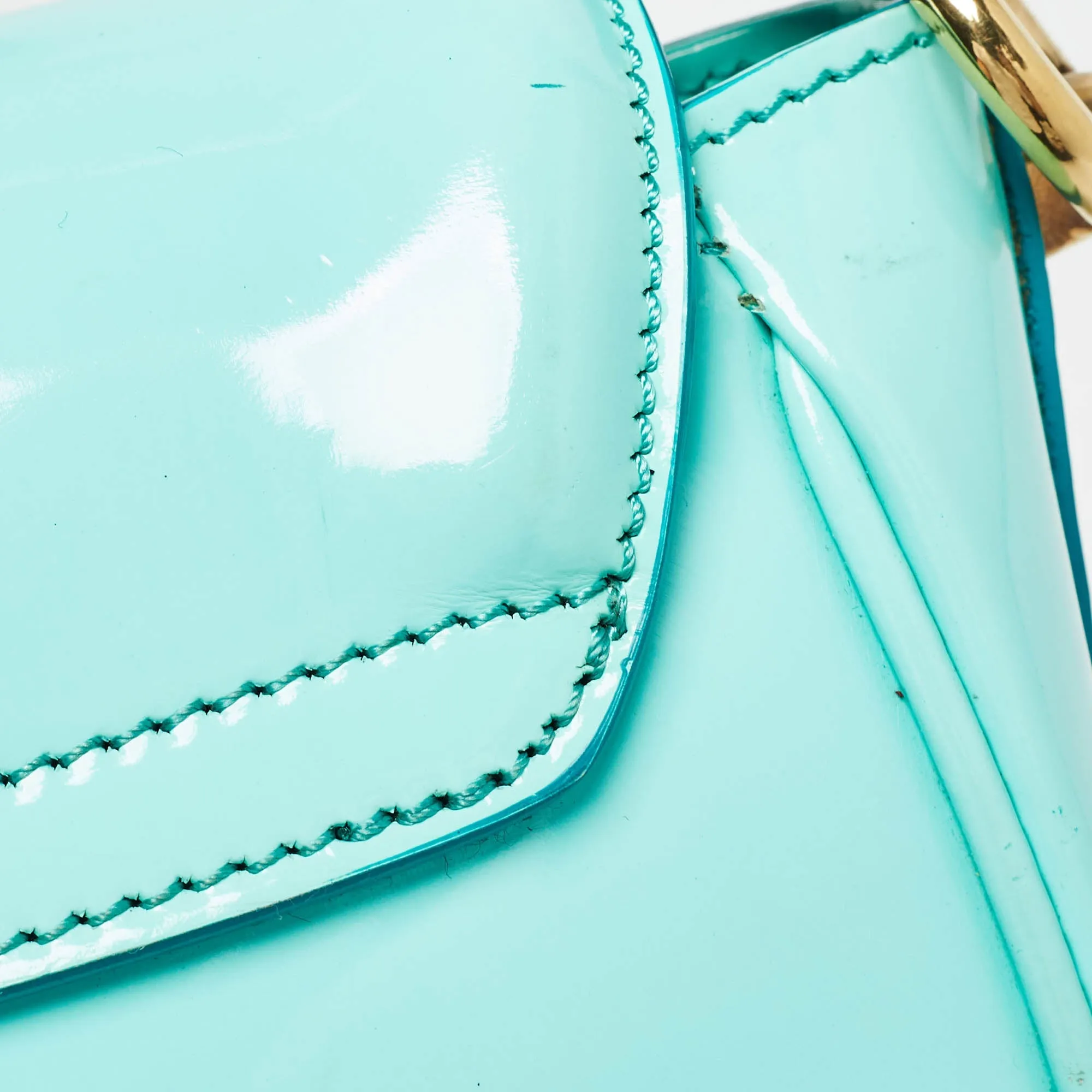 BURBERRY Light Blue Patent Leather Small Leigh Crossbody Bag