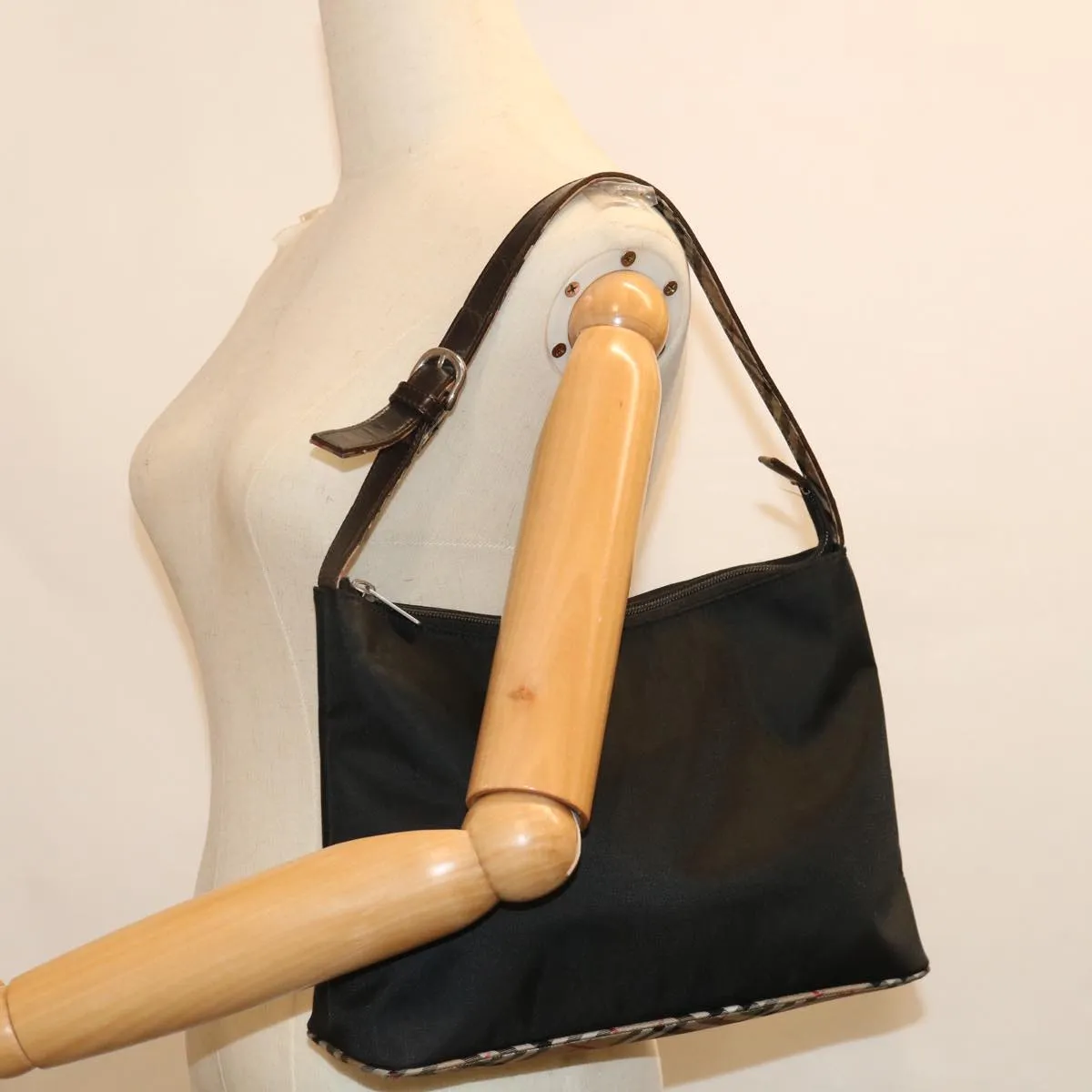 BURBERRY Nova Check Blue Label Shoulder Bag Nylon Beige Black bs13514