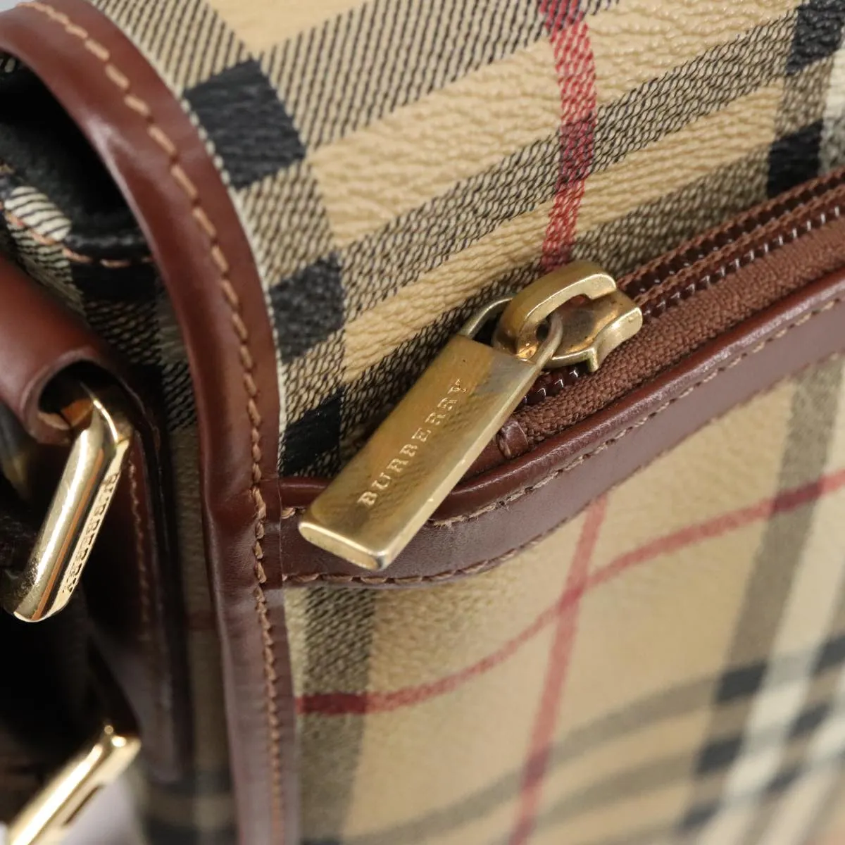 BURBERRY Nova Check Shoulder Bag PVC Beige Gold 99330