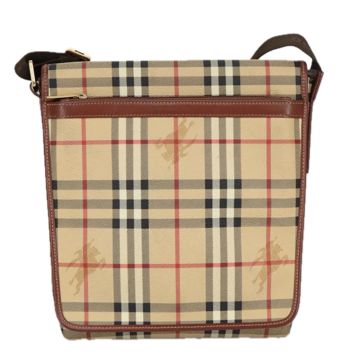 BURBERRY Nova Check Shoulder Bag PVC Beige Gold 99330