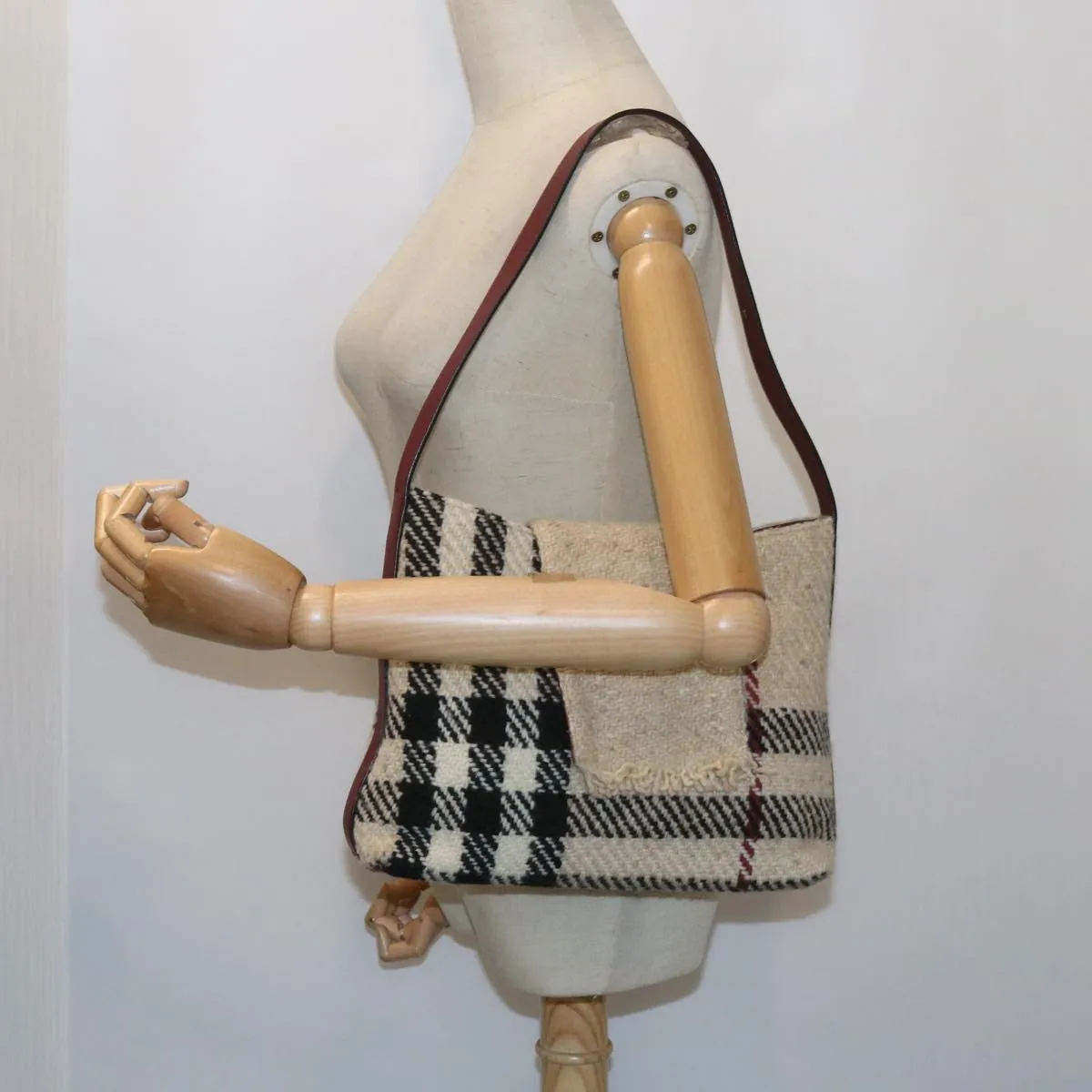 BURBERRY Nova Check Shoulder Bag Wool Beige 59951