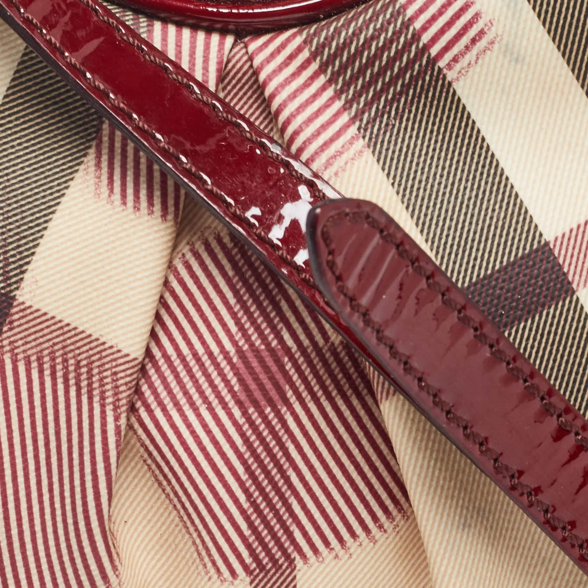 BURBERRY Red/Beige House Check Coated Canvas and Patent Leather Heart Crossbody Bag