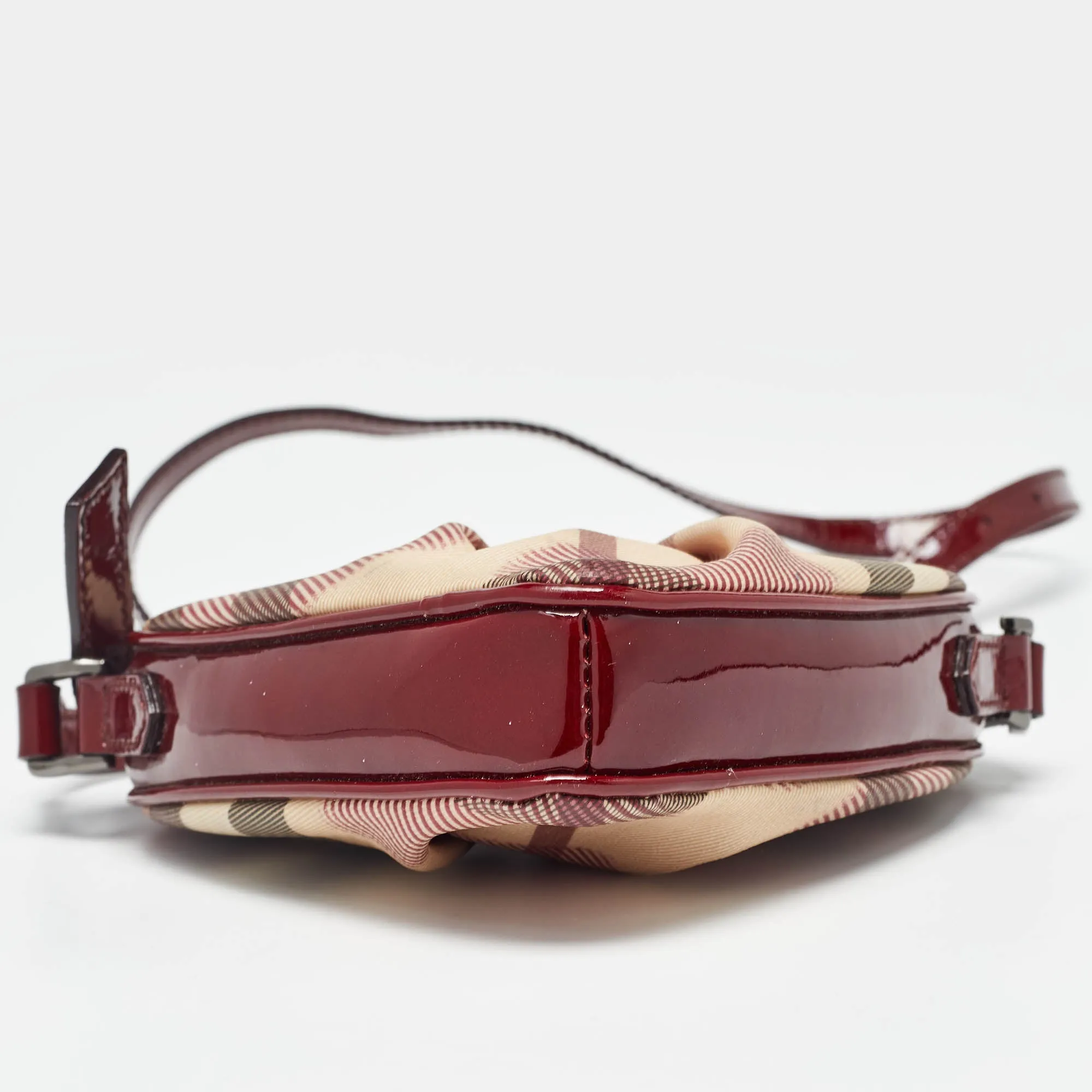 BURBERRY Red/Beige House Check Coated Canvas and Patent Leather Heart Crossbody Bag