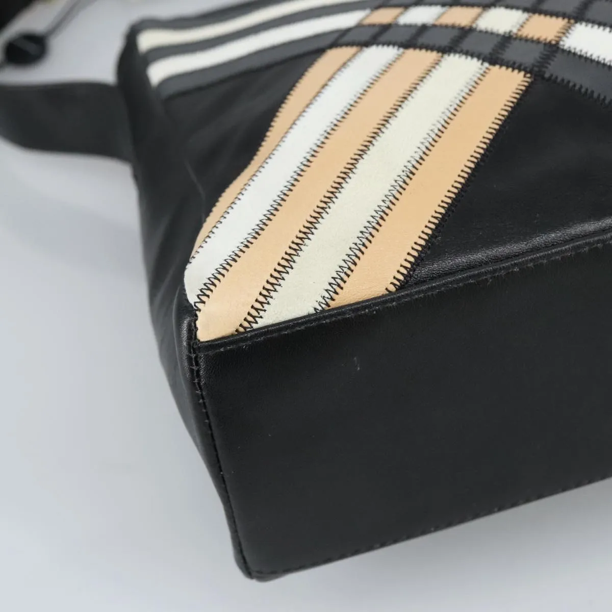 BURBERRY Shoulder Bag Leather Black Gold 97033