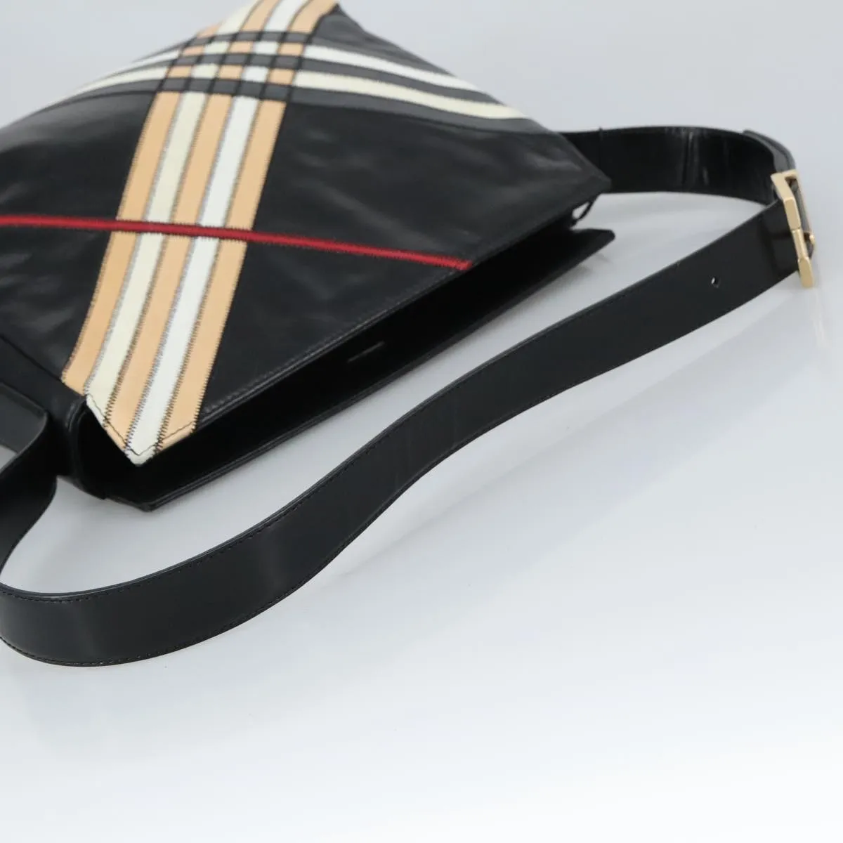 BURBERRY Shoulder Bag Leather Black Gold 97033