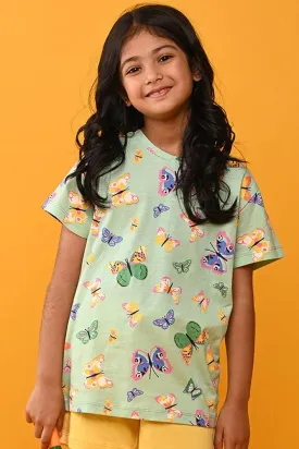 BUTTERFLY SHORT SLEEVES T-SHIRT - GREEN