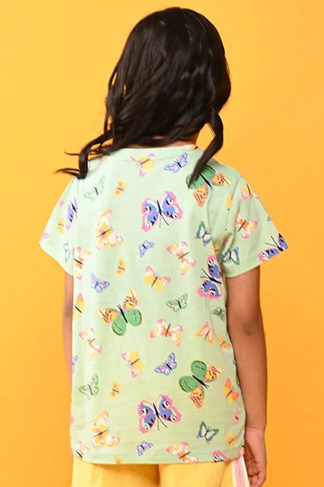BUTTERFLY SHORT SLEEVES T-SHIRT - GREEN
