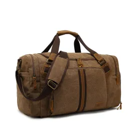 Canvas Travel Duffle Bag Full Grain Leather With Canvas Holdall Luggage Canvas Overnight Bag