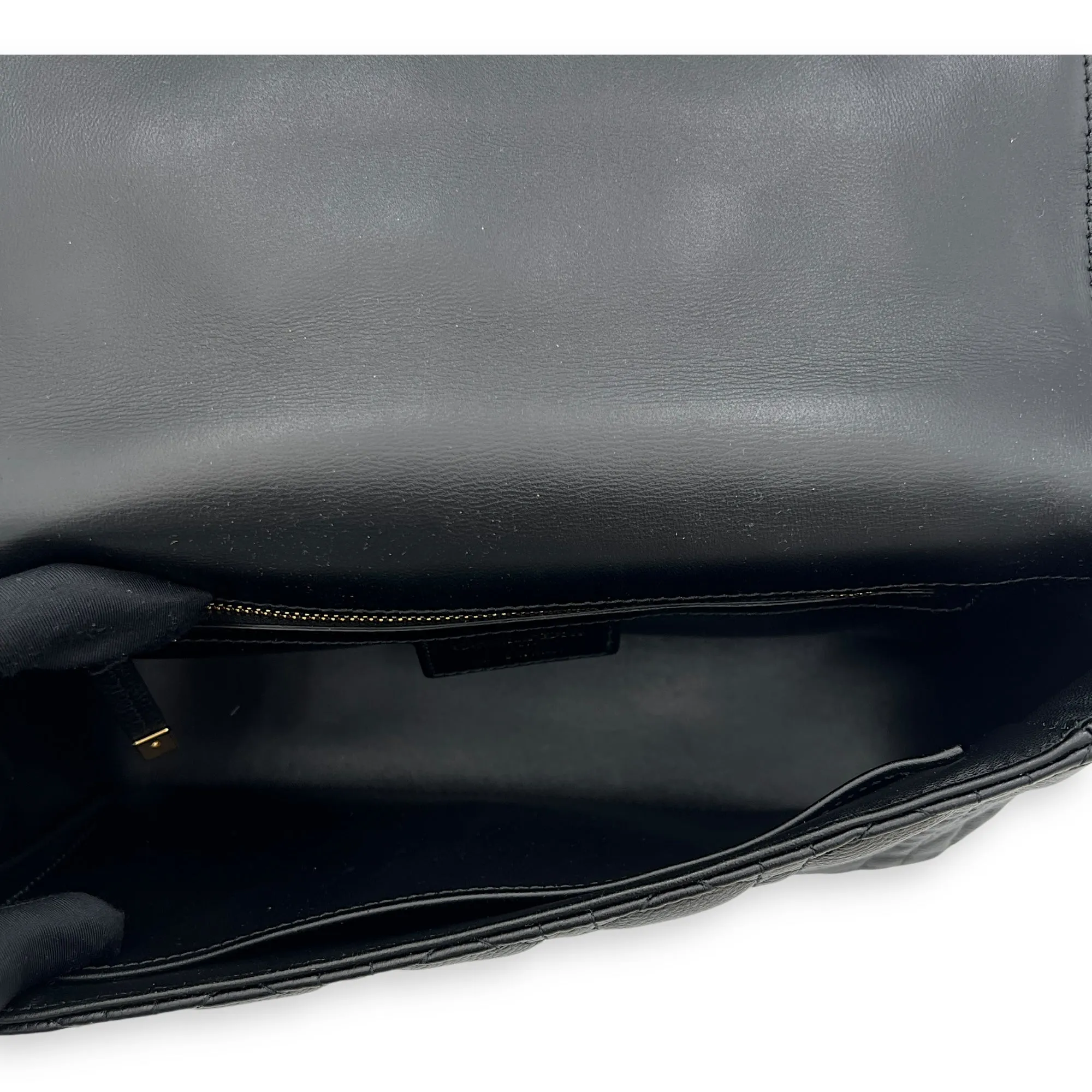 Caro Medium Black Shoulder Bag in Calfskin, Gold hardware