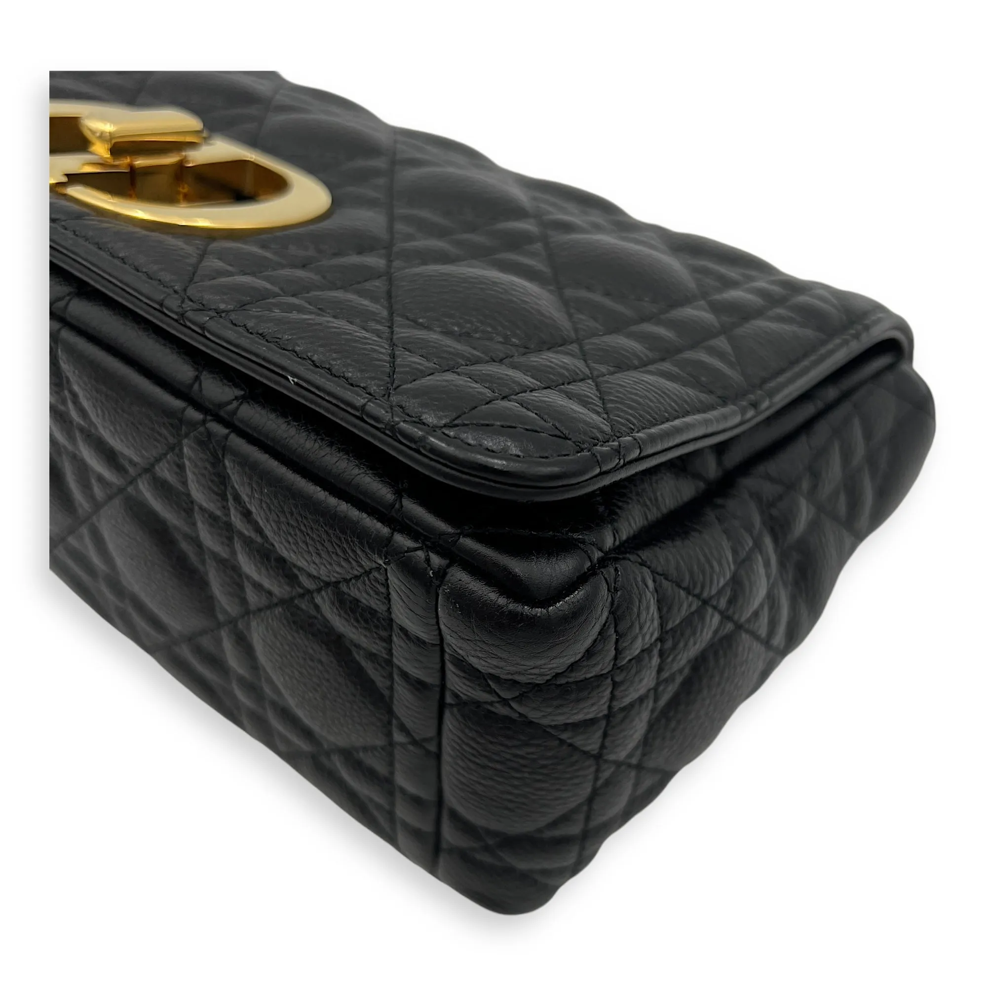 Caro Medium Black Shoulder Bag in Calfskin, Gold hardware