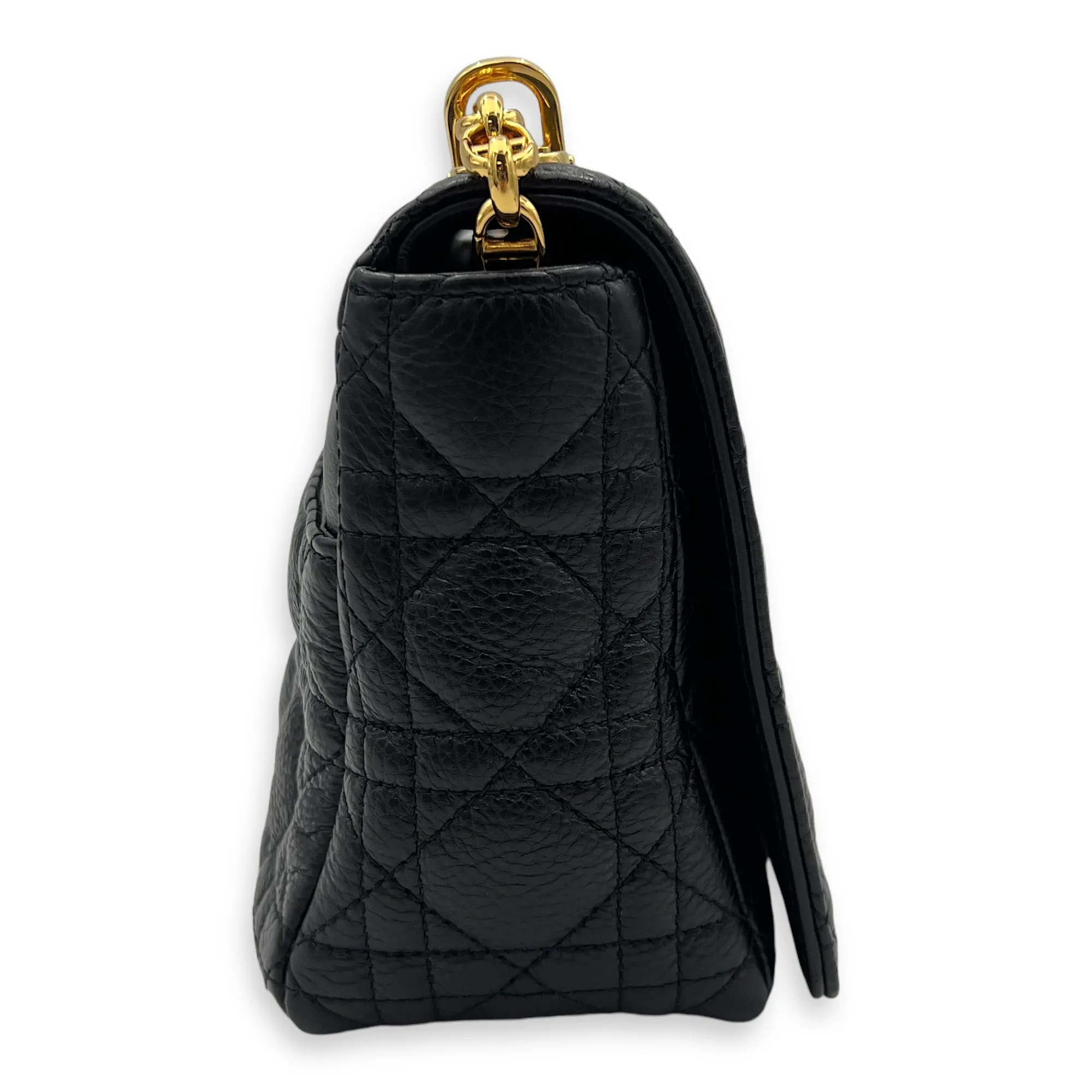 Caro Medium Black Shoulder Bag in Calfskin, Gold hardware