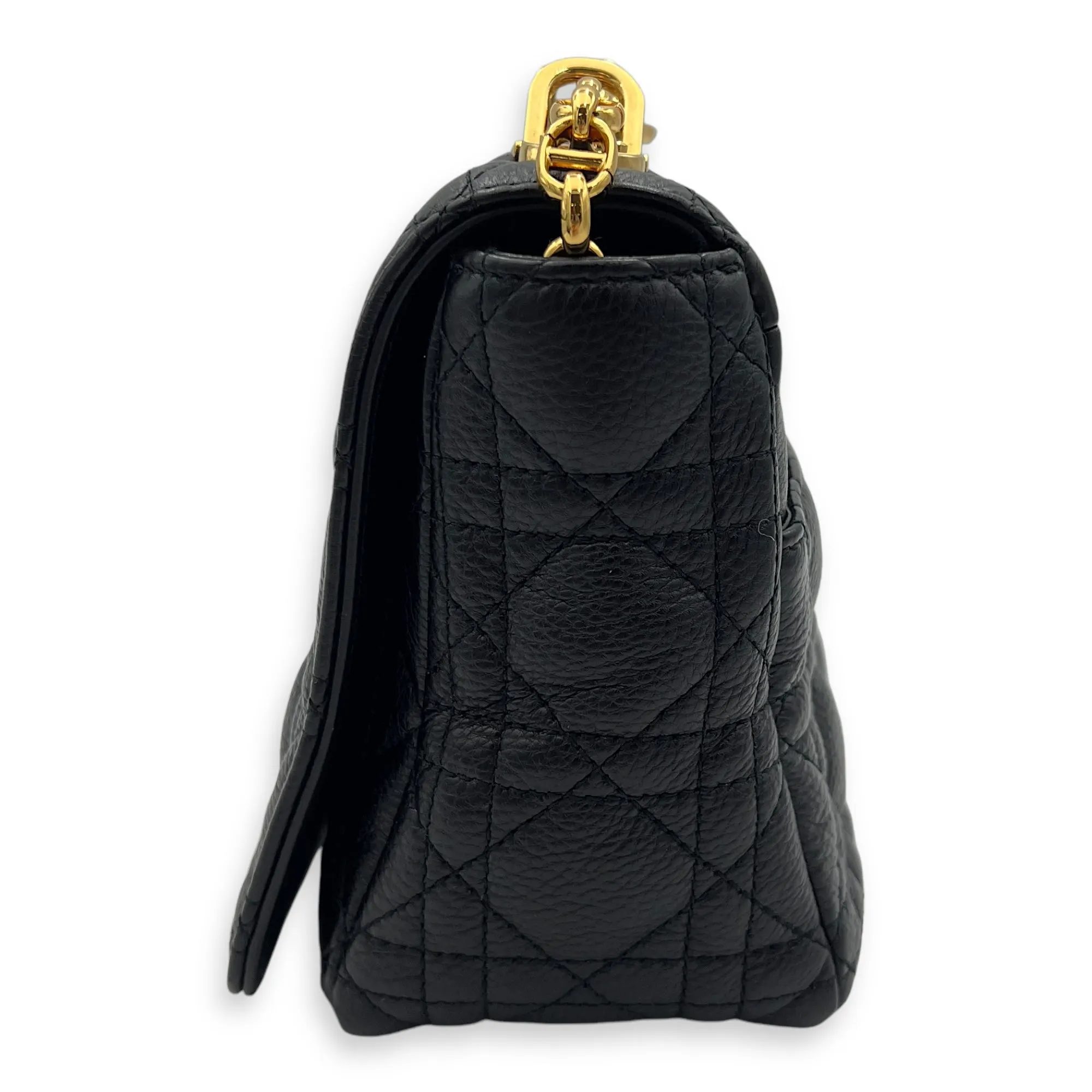 Caro Medium Black Shoulder Bag in Calfskin, Gold hardware